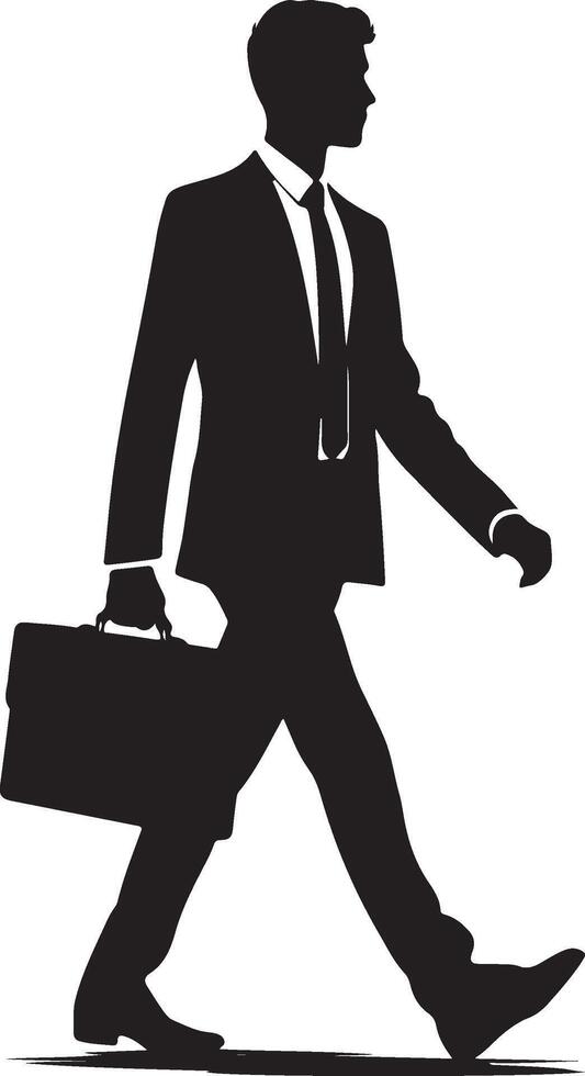 Silhouette of a businessman walking with a briefcase in a suit and tie vector