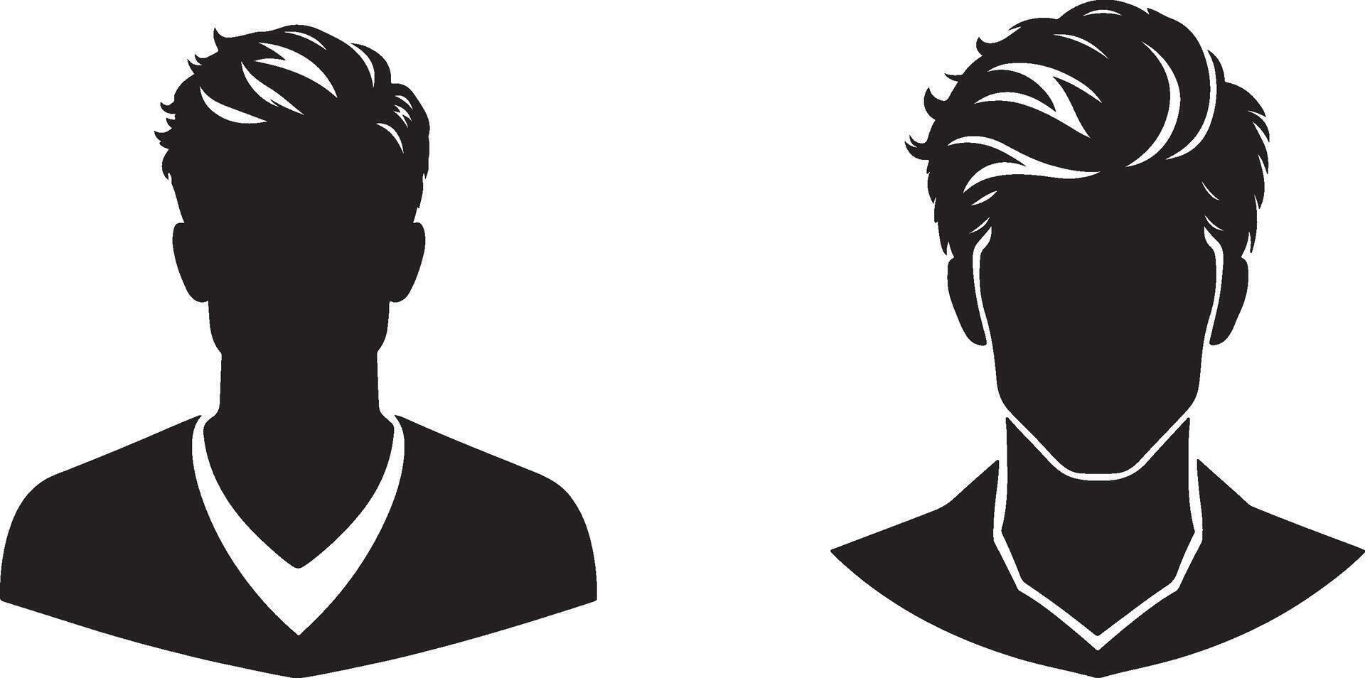 Two Black Silhouettes of Men with Stylish Hair and V Necks vector