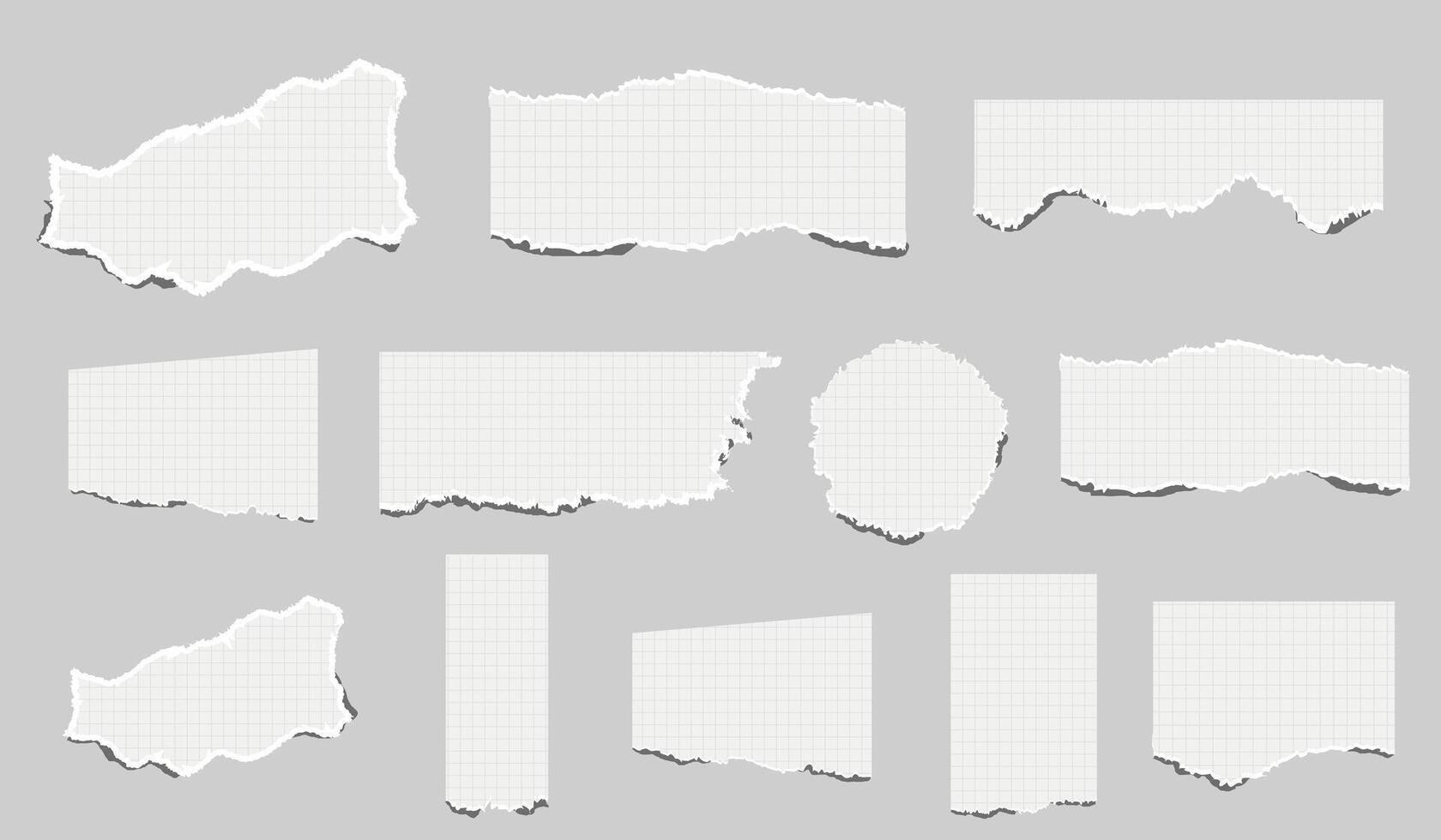 torn pieces of checkered paper. Notebook sheet pieces with torn edges. Piece of smooth ripped checkered paper. lined and crumpled effect vector