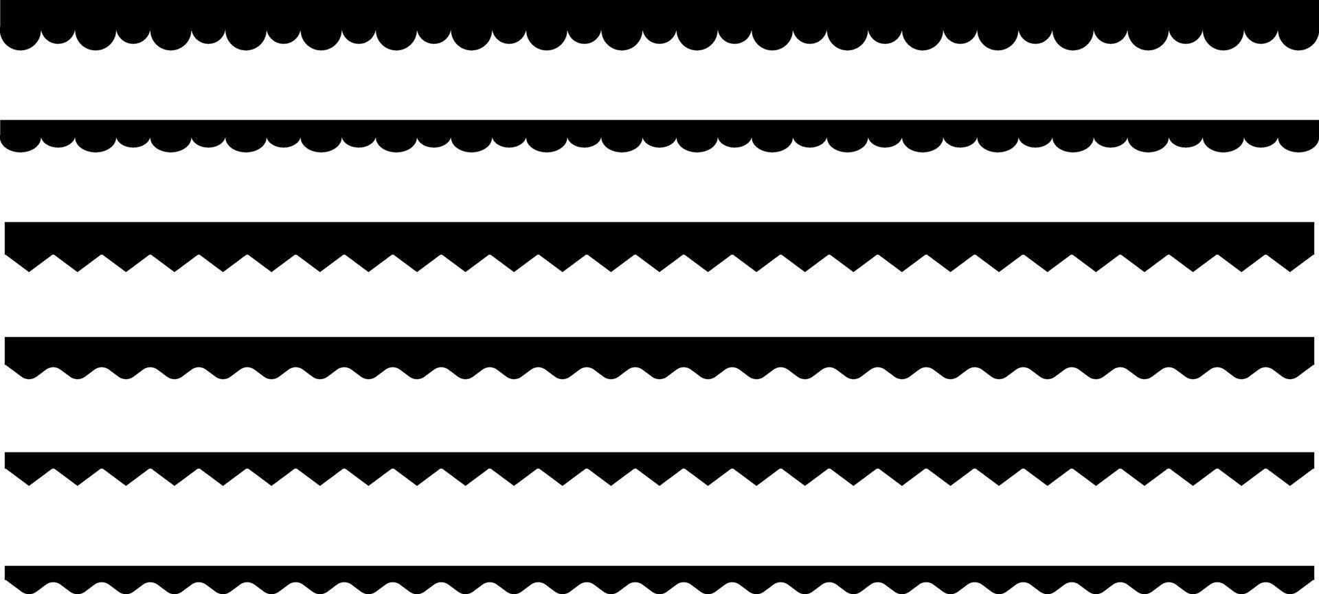 Scalloped seamless set. scallop edge lace borders. Wave edge seamless stripes for divide and separate. modern brutalism forms vector