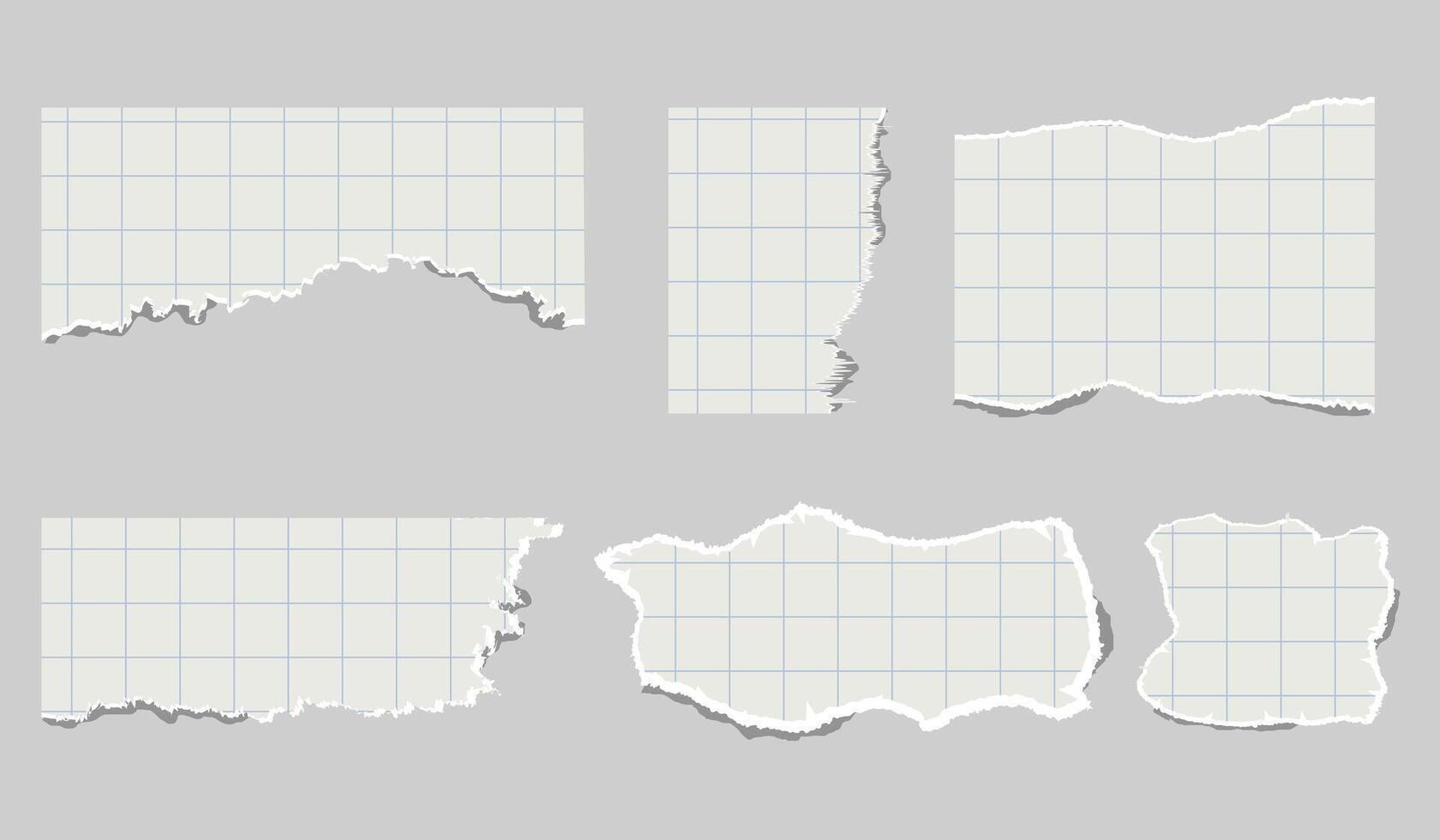 torn pieces of checkered paper. Notebook sheet pieces with torn edges. Ripped checkered Paper Torn Edges. Piece of smooth ripped checkered paper. lined and crumpled effect. vector