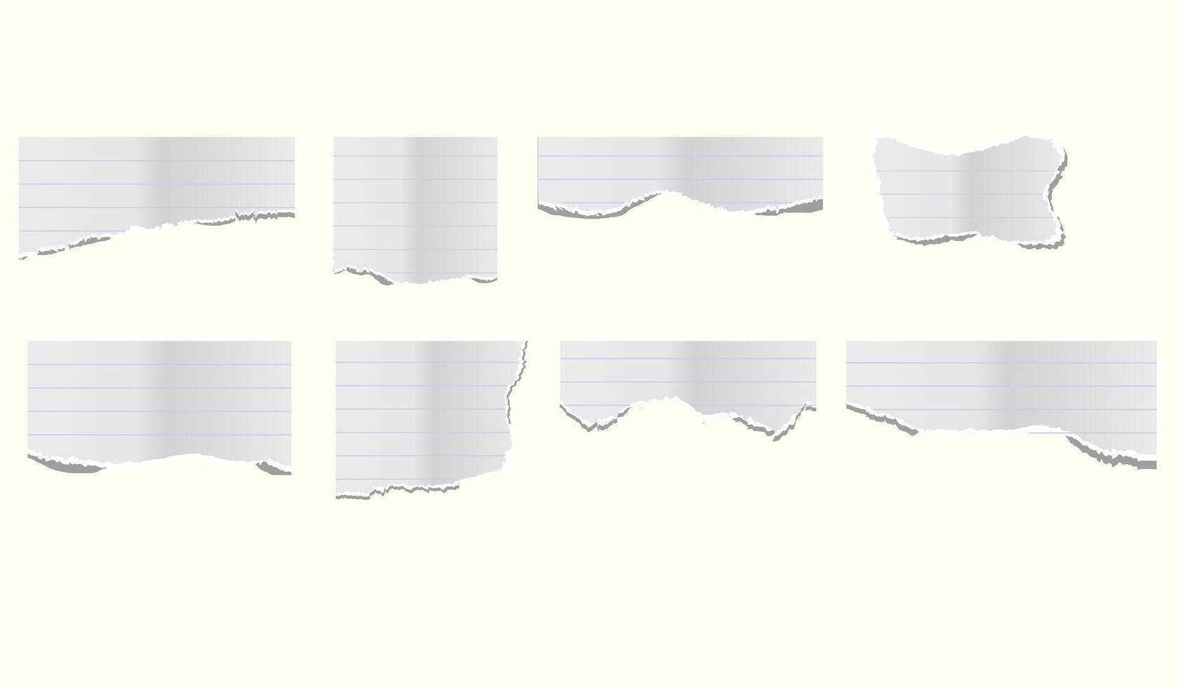 torn pieces of checkered paper. Notebook sheet pieces with torn edges. Ripped checkered Paper Torn Edges. Piece of smooth ripped checkered paper. lined and crumpled effect vector