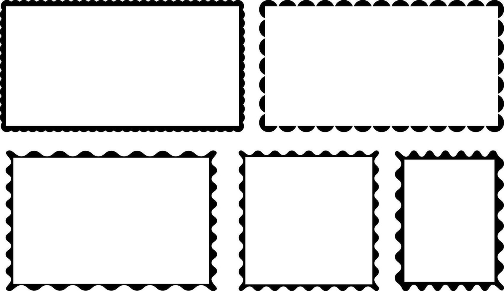 frames zigzag edge line shapes. scalloped frames. Wiggly squiggly curvy wavy scalloped edge. Geometric zig zag wavy edge stickers vector