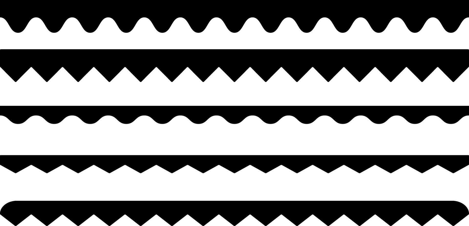 scalloped border shape. Texture ribbons. elements seamless frame. Wave edge seamless stripes for divide and separate. Black repeated squiggle stroke vector