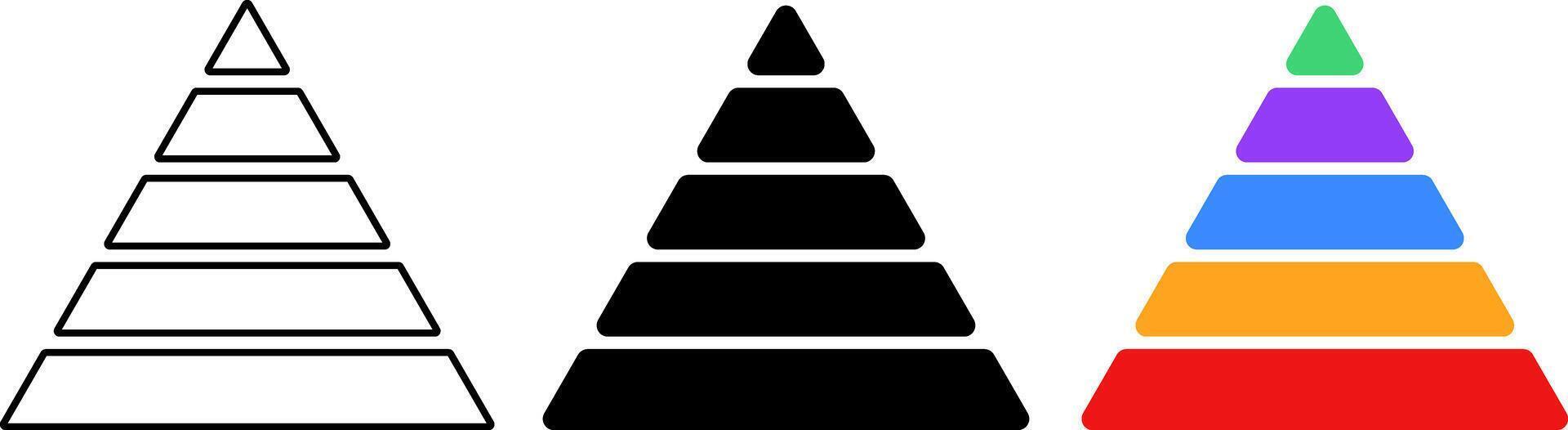 Triangular pyramid colorful icon. triangular pyramid infographics. educational materials. diagrams with ascending levels. Pyramid infographic symbol vector