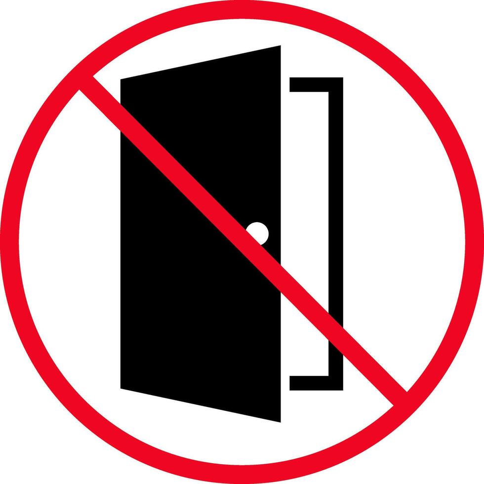 door closed icon. opening the exit door. Stop symbol and no exit access. Restricted Access Warning Symbol. no pulling door sign vector