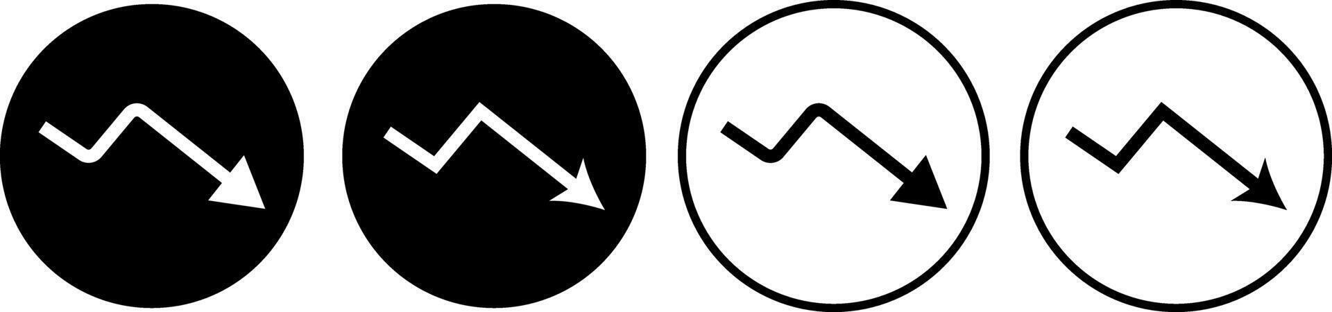 downward trend arrow icon. negative trend concept. showing business loss decrease. falling bars and a descending arrows. lose money signs vector