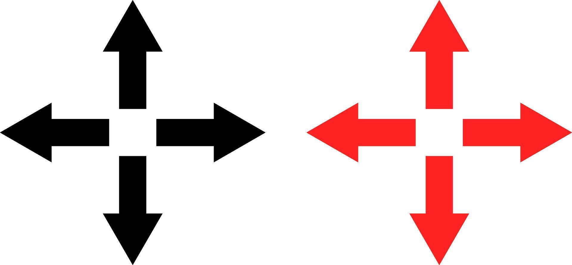 Four Way Arrow icon set. arrows four direction symbol. directions up down left and right. directional cross arrow icon. representing different directions and choices. vector