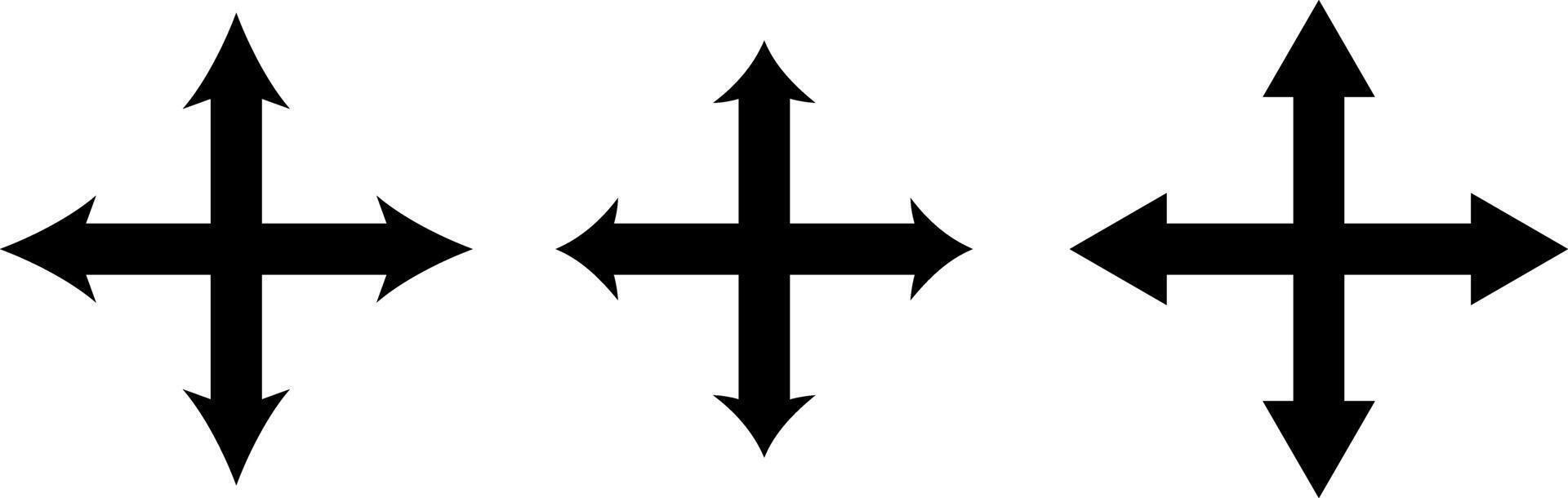 Four Way Arrow icon set. arrows four direction symbol. directions up down left and right. directional cross arrow icon. representing different directions and choices vector