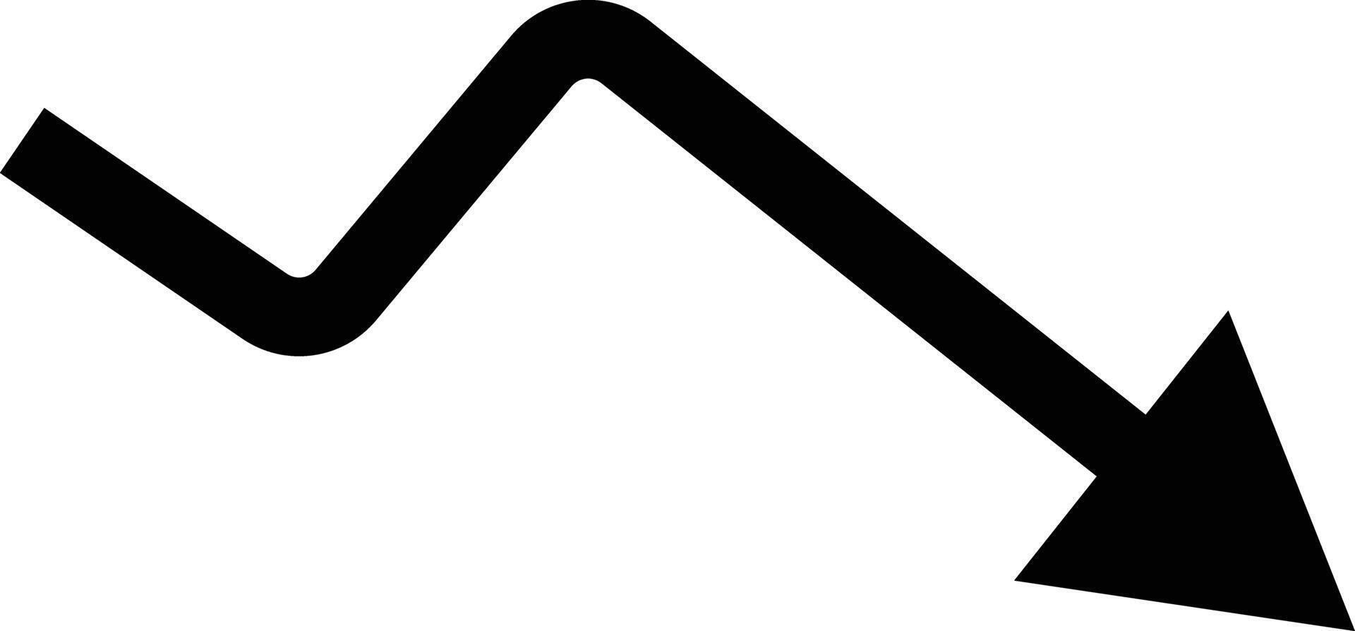 downward trend arrow icon. negative trend concept. showing business loss decrease. falling bars and a descending arrows. lose money sign. vector
