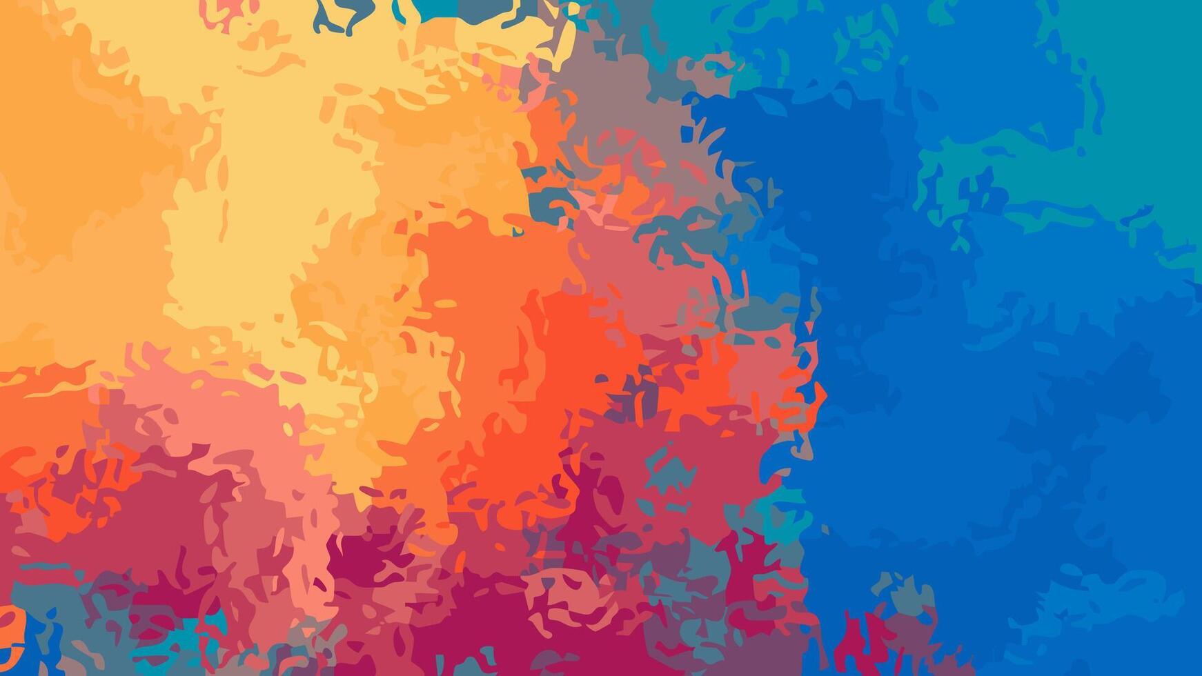 Abstract painting background featuring dynamic splashes and splotches of vibrant color. Combining a warm palette of orange and yellow with a cool palette of deep blues. vector