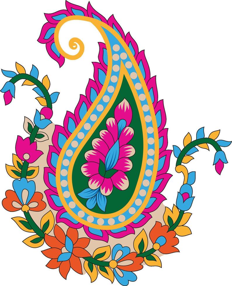 an ornate paisley design with colorful flowers vector