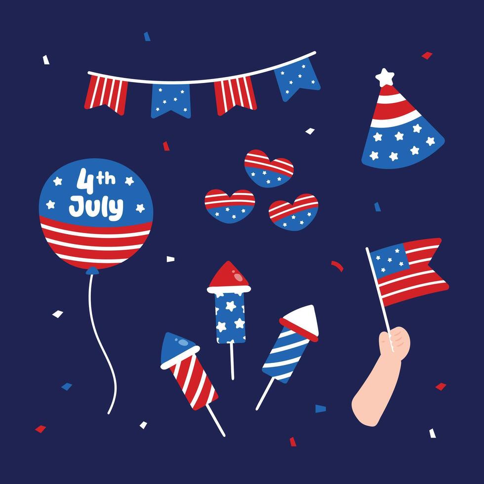 Festive 4th of July Illustration Element Design Collection Set vector