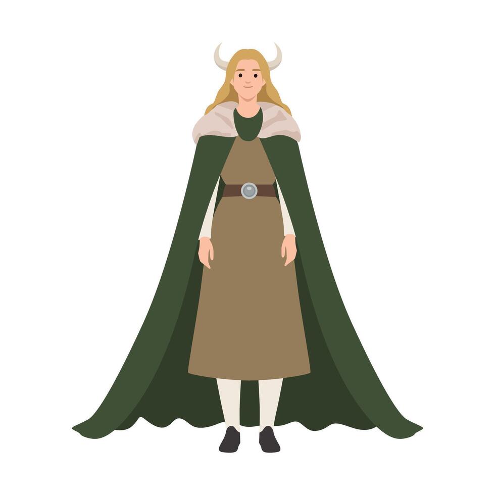 Viking Woman in Traditional Norse Attire. vector