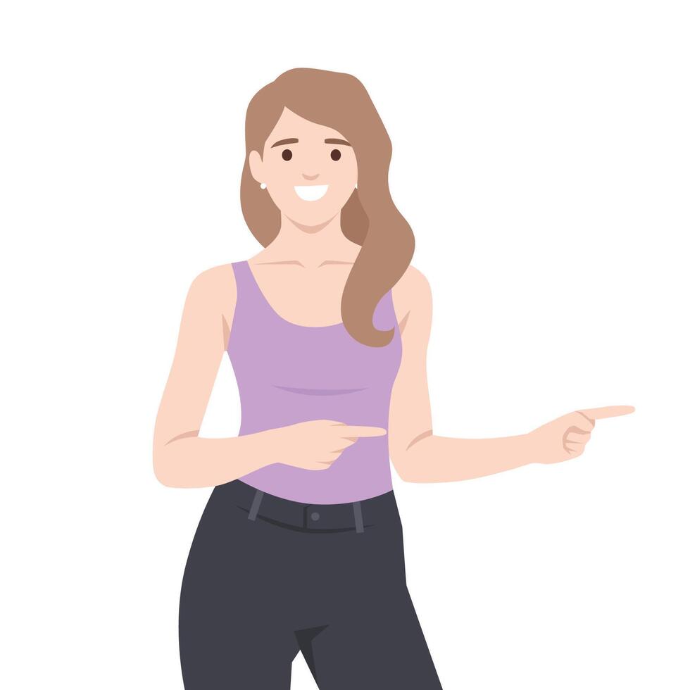 Smiling Woman Pointing to the Side. vector