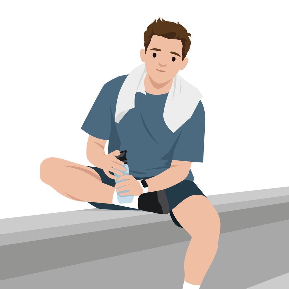 Man Stretching and Hydrating After Workout. vector