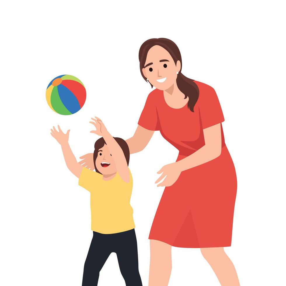 Mother and Child Playing with a Beach Ball. vector