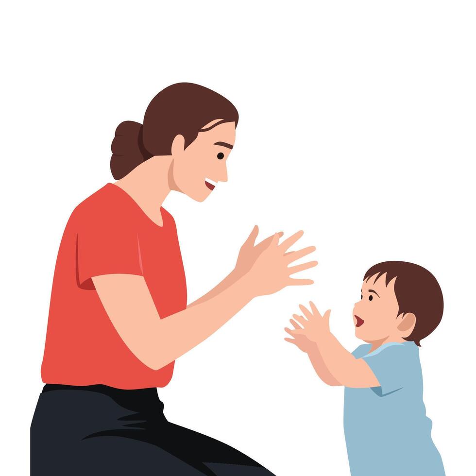Mother Playing Hand Game with Her Baby. vector