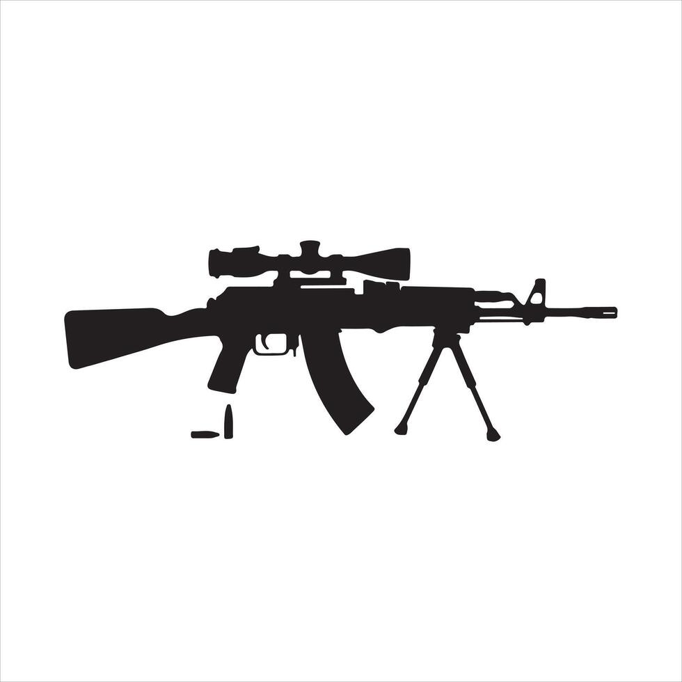 an ak47 rifle and scope on a tripod silhouette vector