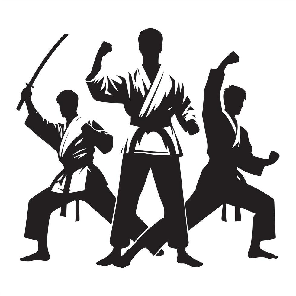 A karate man black silhouette white background vector