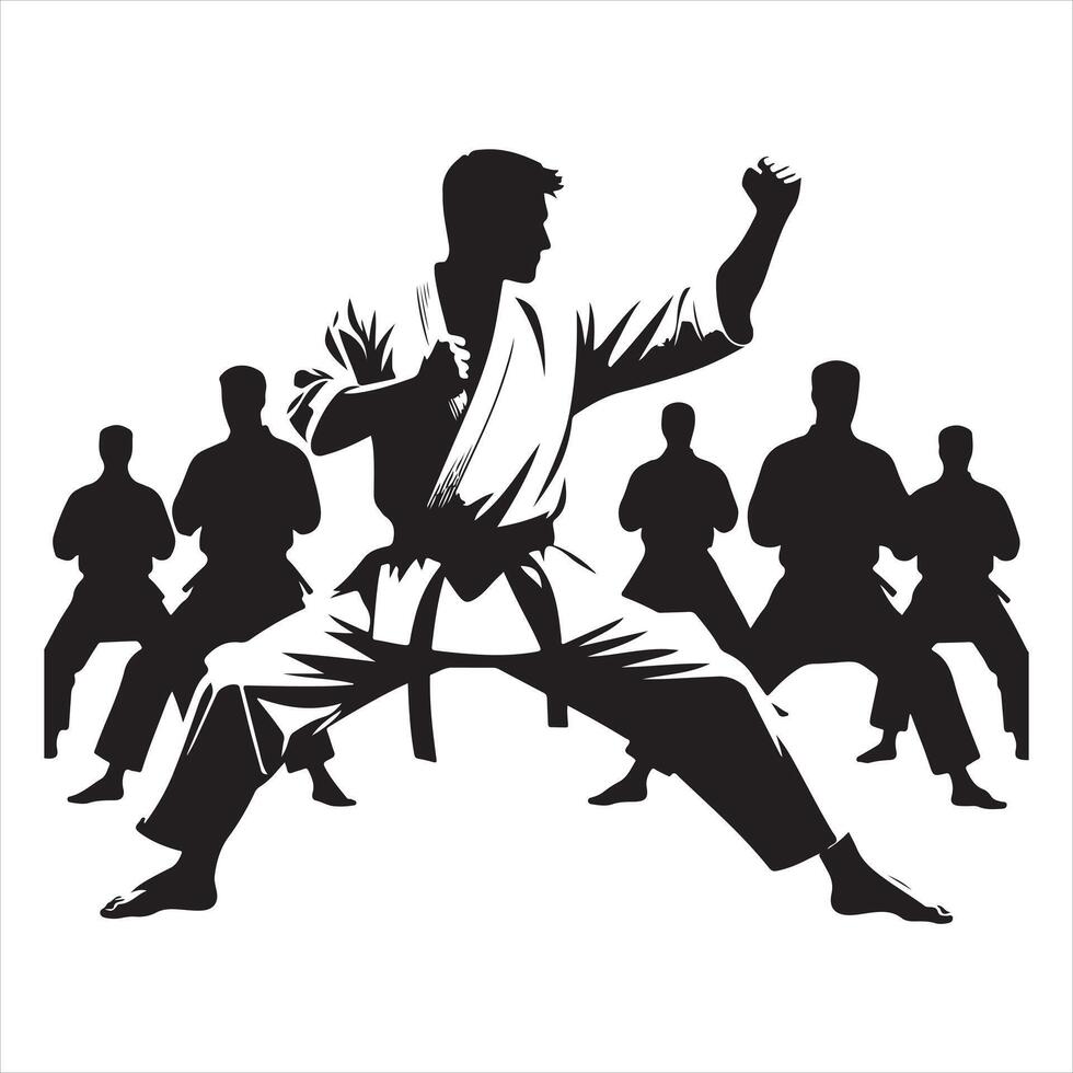karate man silhouette white background vector