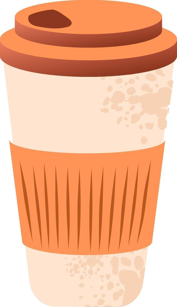 Takeaway coffee glass with brown lid and textured sleeve. Ideal for menus, packaging vector