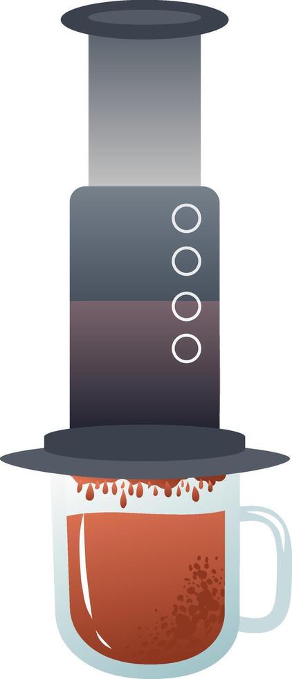 Aeropress coffee maker with brewed coffee in a glass mug vector
