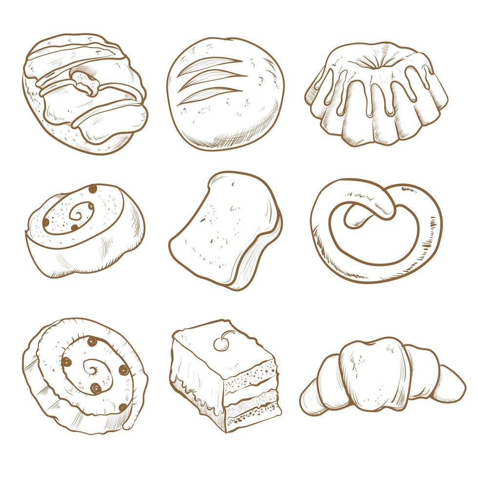 Handdrawn bread doodle set illustration vector