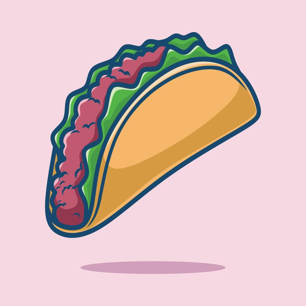 Cute Taco Illustration. Food Cartoon Character Isolated. Flat Cartoon Style Suitable for Web Landing Page, Banner, Flyer, Sticker. vector