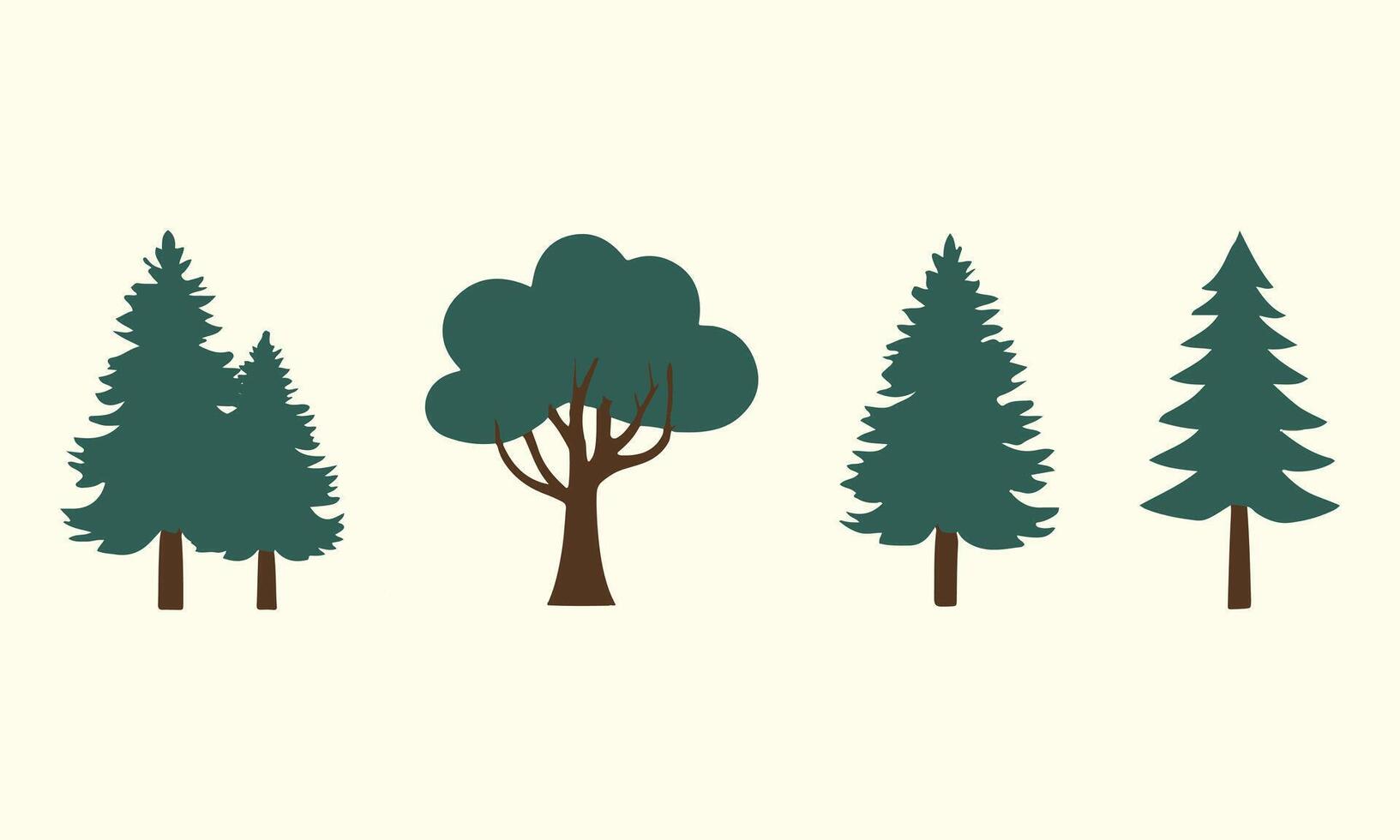Colorful Trees Icon Set, Collection of stylized evergreen and deciduous trees vector