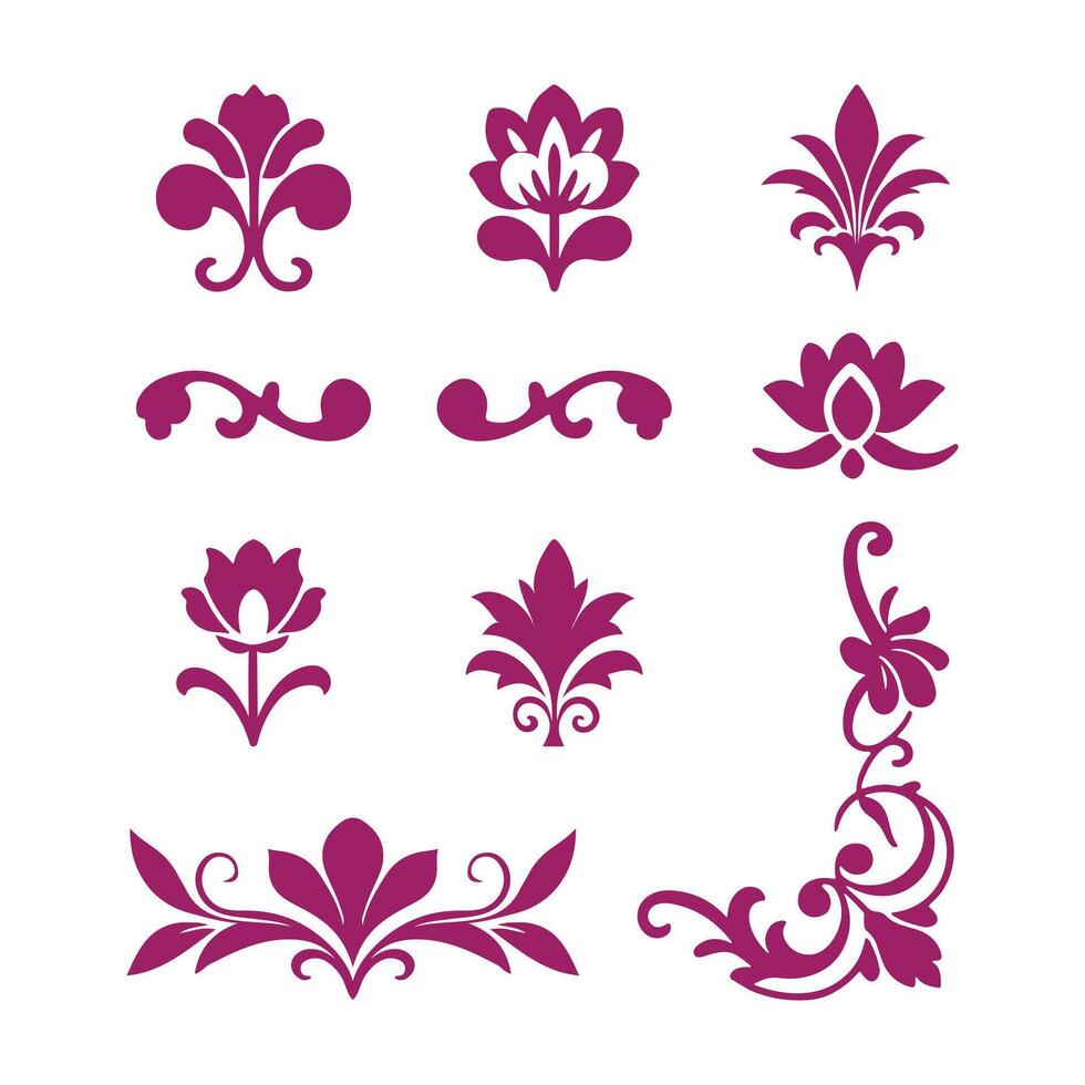 Elegant Floral Border and Motif Set Design Elements, Decorative scroll pattern set, Ornate Swirls, Flourishes, and Flowers vector
