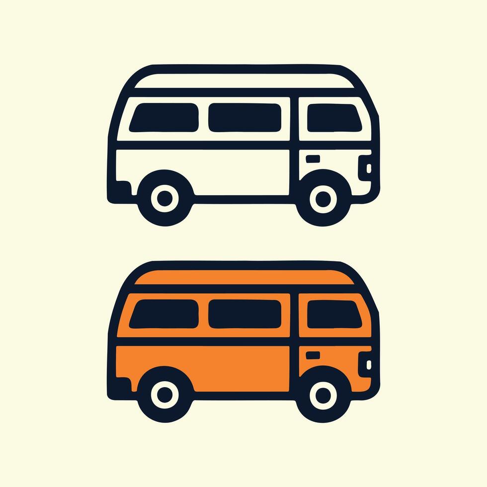 Van, Camper Van, RV Outdoor travel vehicles icon Set, illustration. vector
