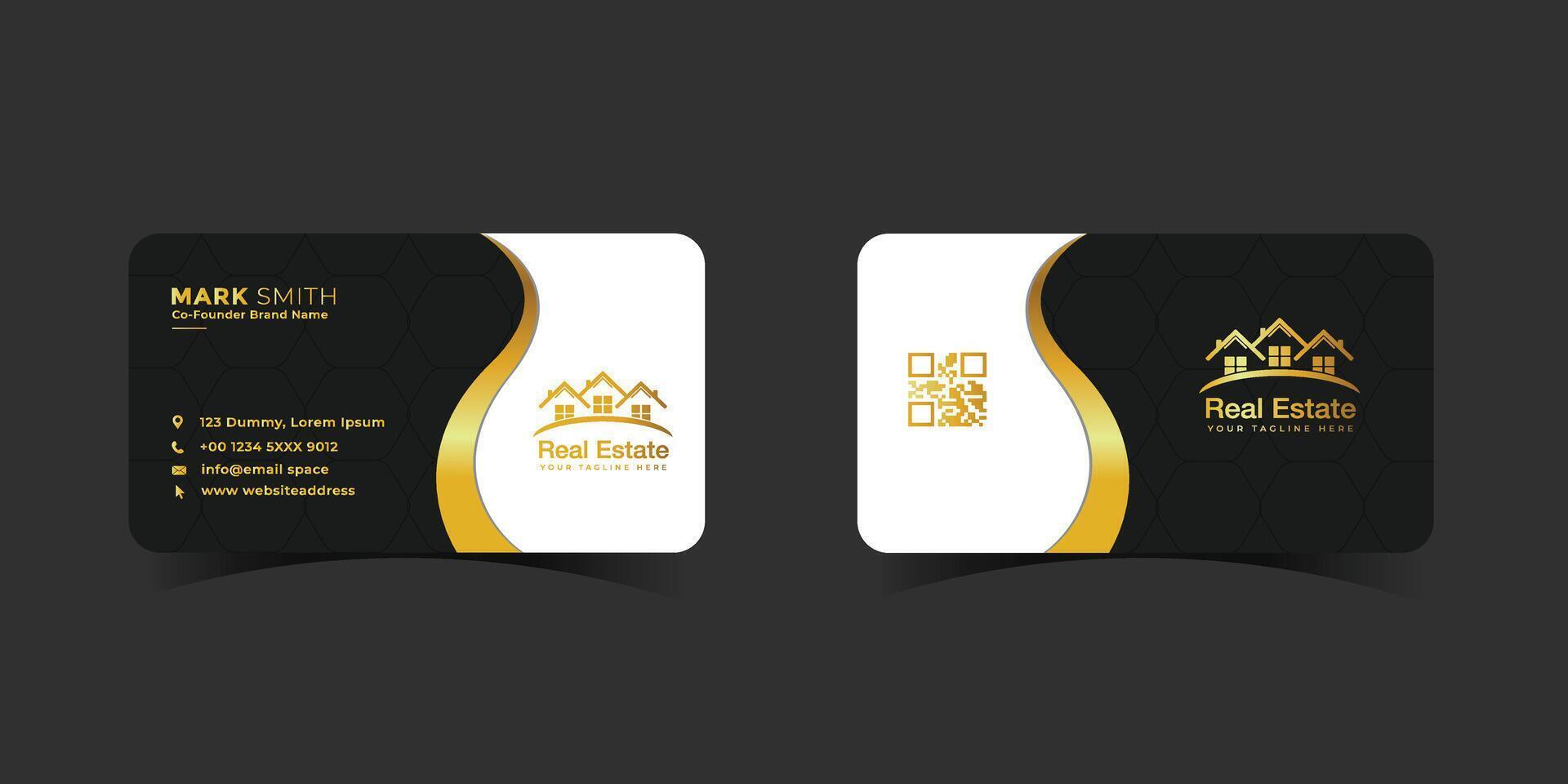 Modern gold and black real estate business card with qr code vector