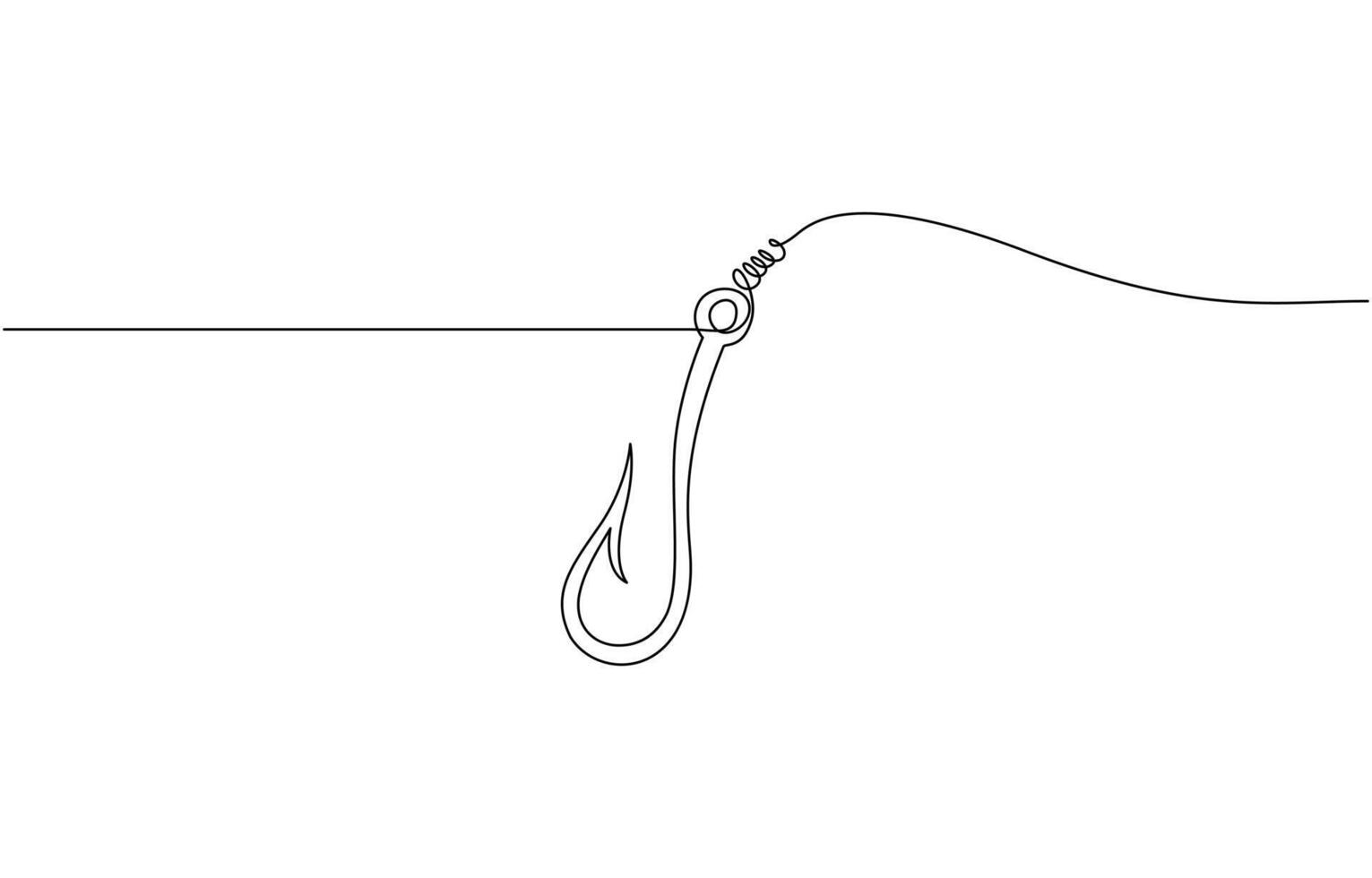 Fishing hook continuous one line drawing illustration, Hook fisherman's equipment icon. Continuous outline of a Fishing hook, Fishing hook line icon vector