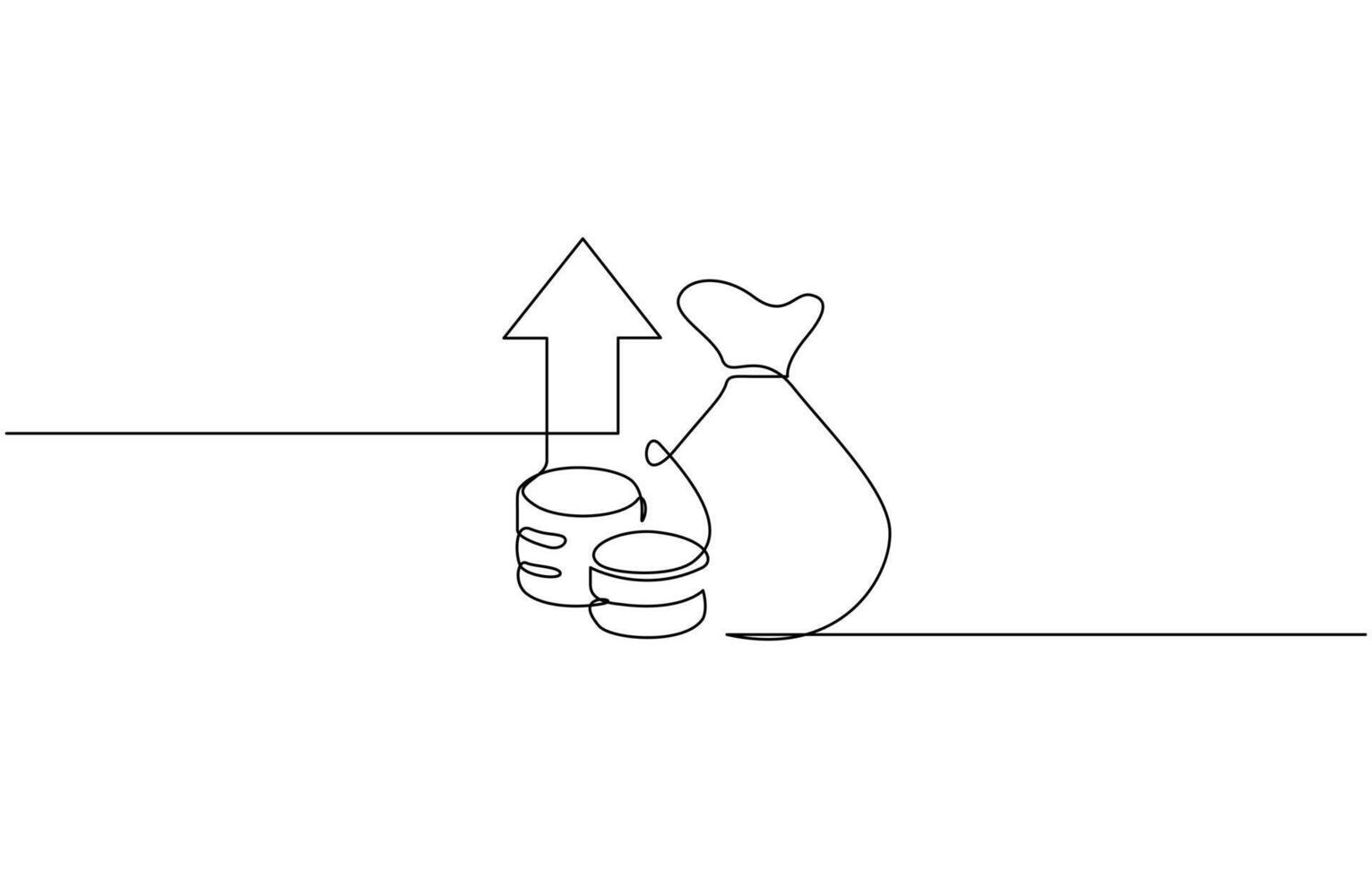 Money Inflation with increase icon continuous one line drawing, Hand Drawn Symbol Illustration, INVESTMENT Line Icon Illustration art. vector