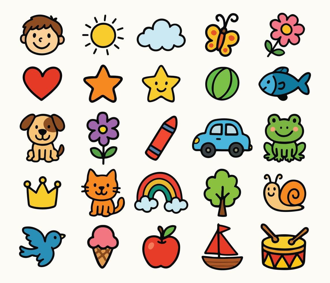 colorful icons for children's education vector