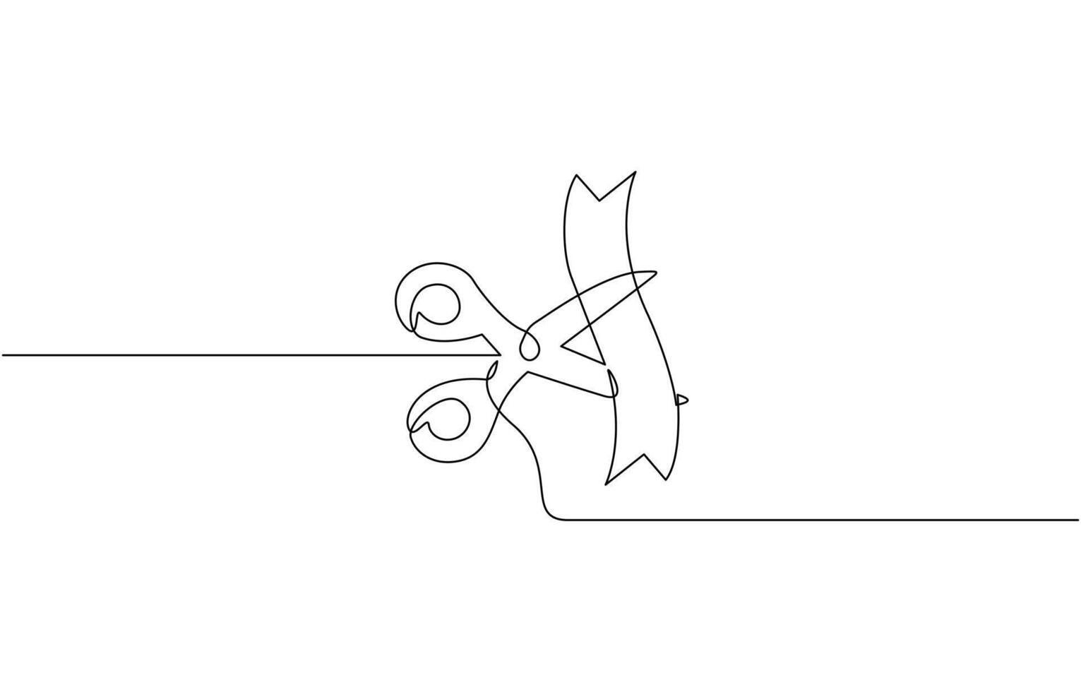 Continuous one line drawing of businessman cutting ribbon for grand opening, Ribbon cutting ceremony for opening event or company concept art vector
