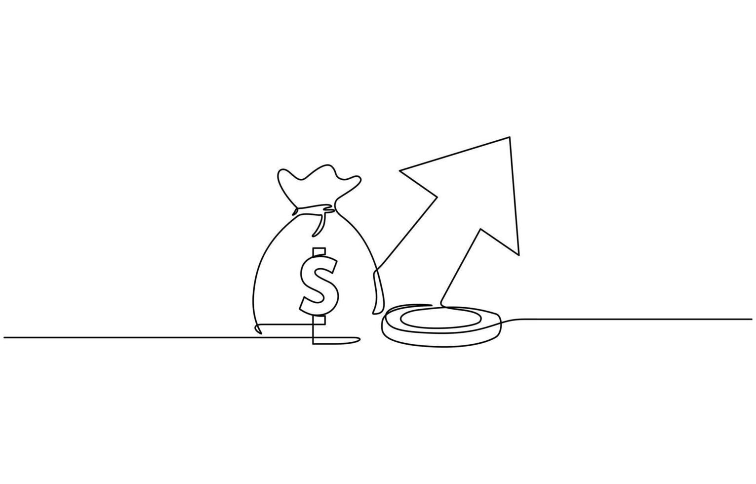 Money Inflation with increase icon continuous one line drawing, Hand Drawn Symbol Illustration, INVESTMENT Line Icon Illustration. Icon Design. vector