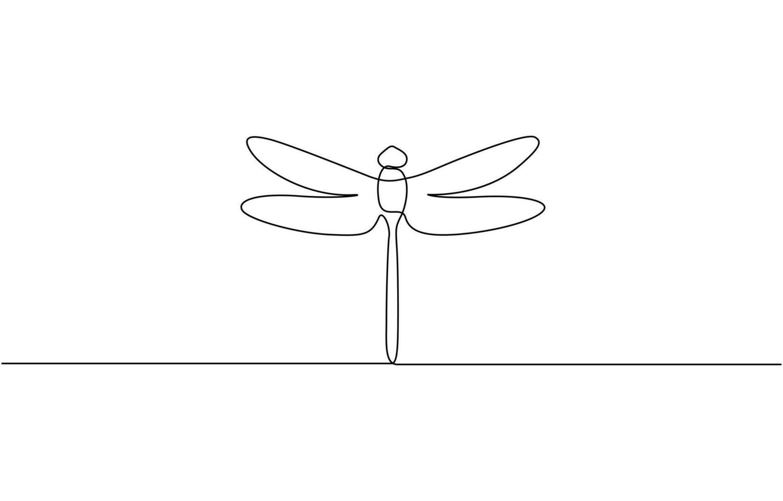 Continuous one line drawing. Flying dragonfly logo. Black and white illustration. Continuous one single minimal line drawing. vector