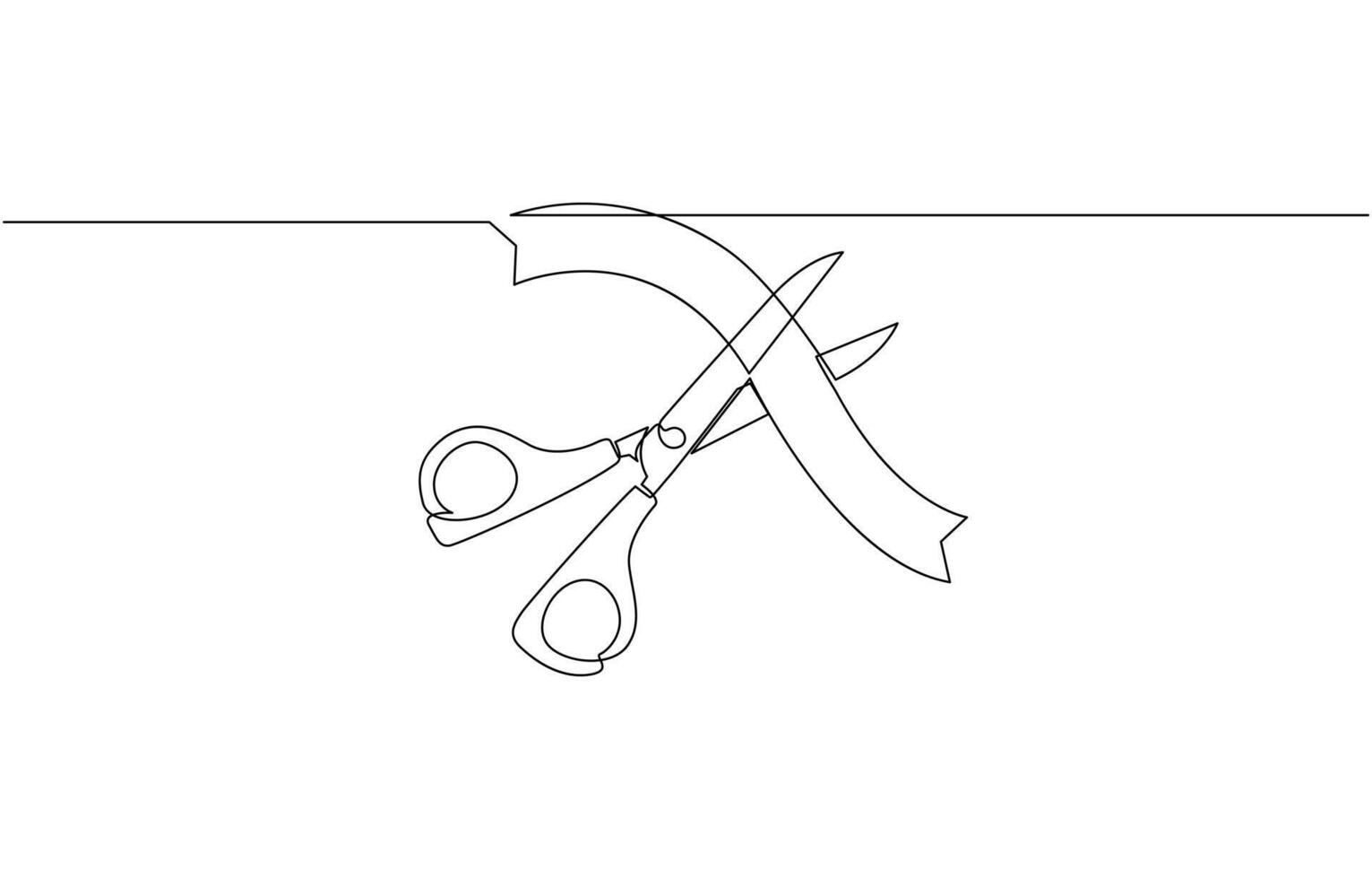 Continuous one line drawing of businessman cutting ribbon for grand opening, Ribbon cutting ceremony for opening event or company concept vector