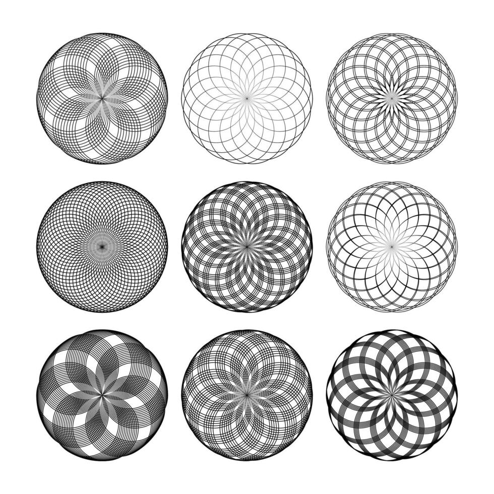 Design elements set. Abstract monochrome circle pattern No gradient vector