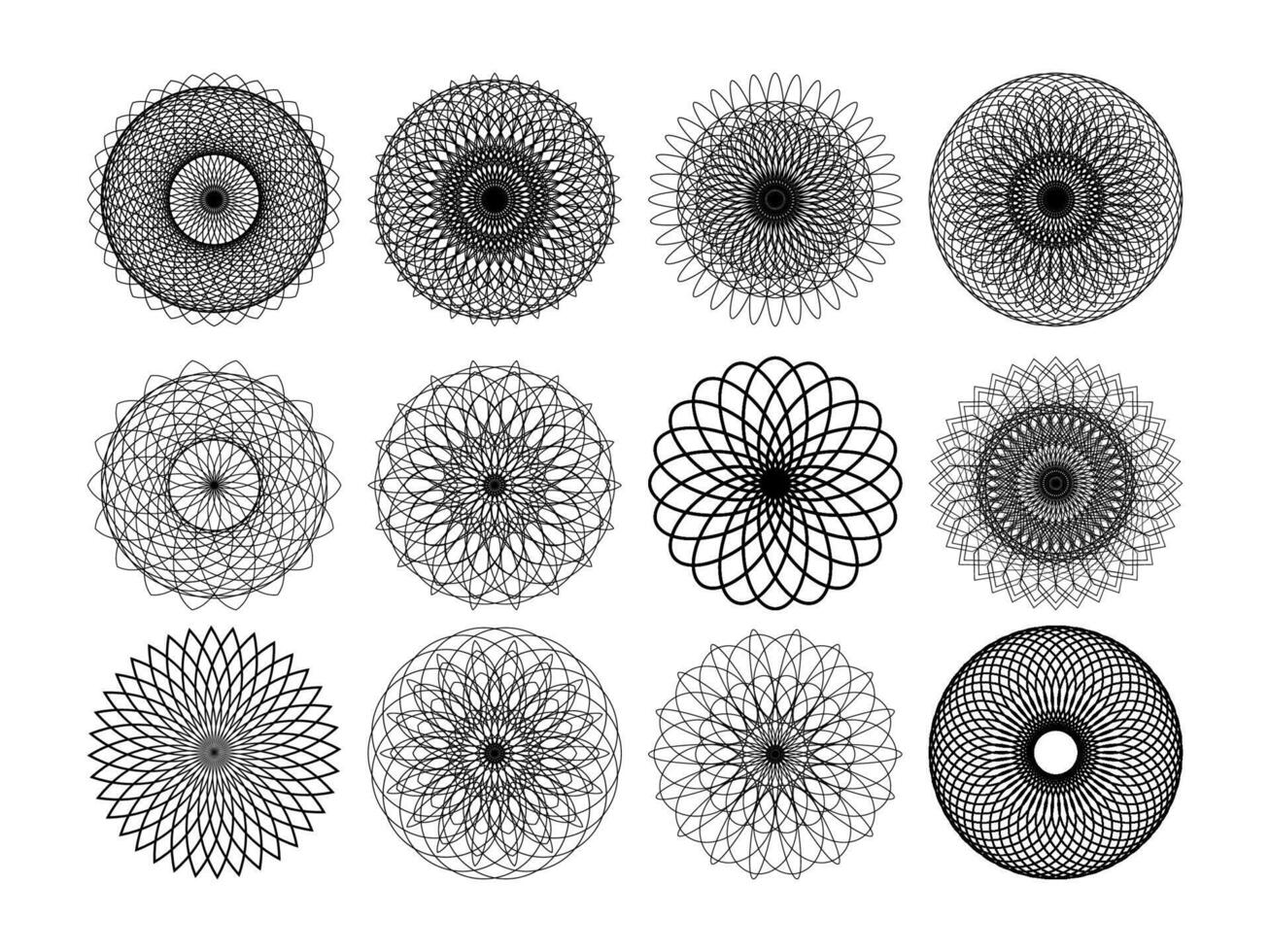 Set of guilloche rosettes. Rosettes pattern for certificate, diploma, voucher. vector