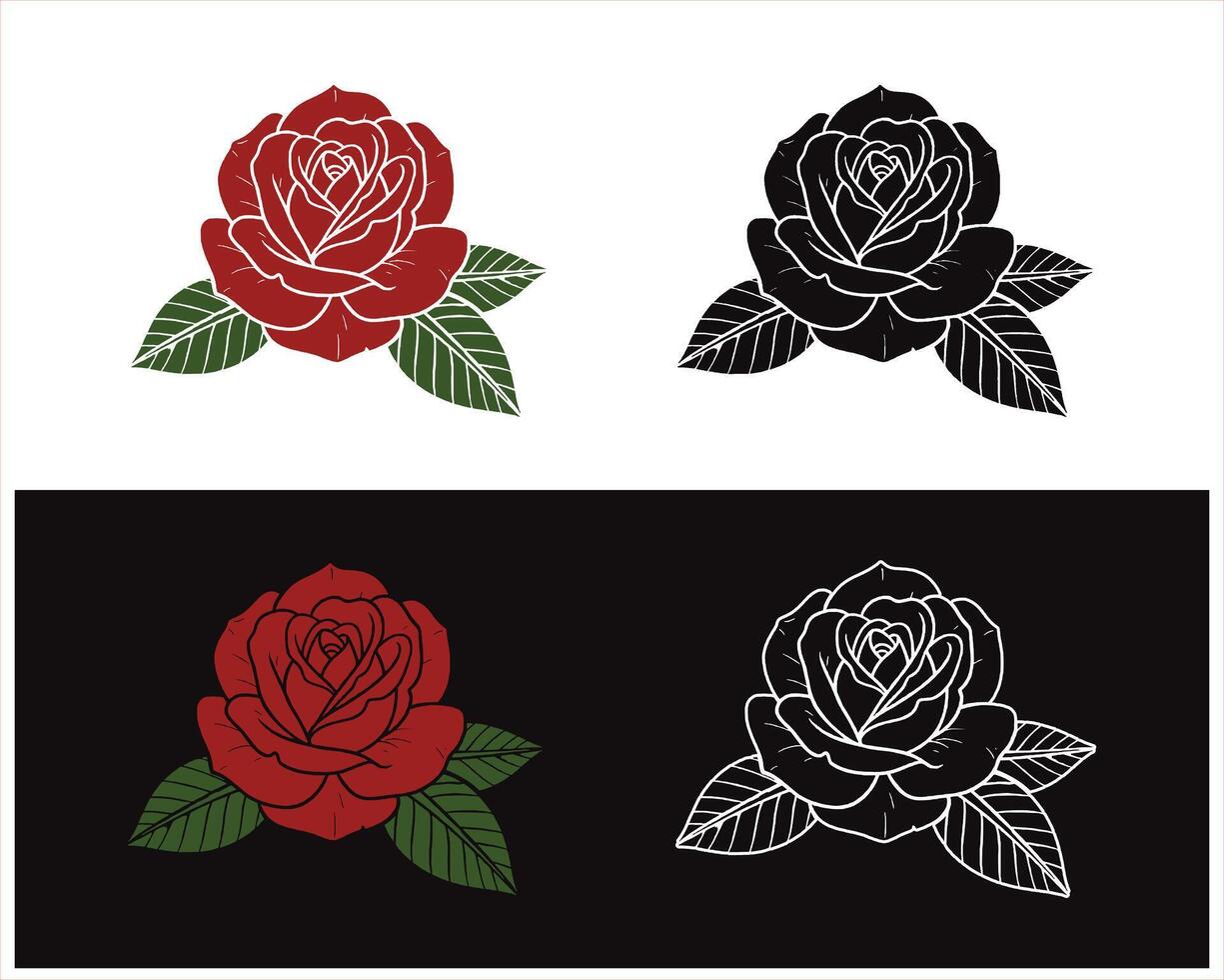 Four Artistic Renderings of Roses in Contrasting Colors and Backgrounds Expressing Elegance and Simplicity vector