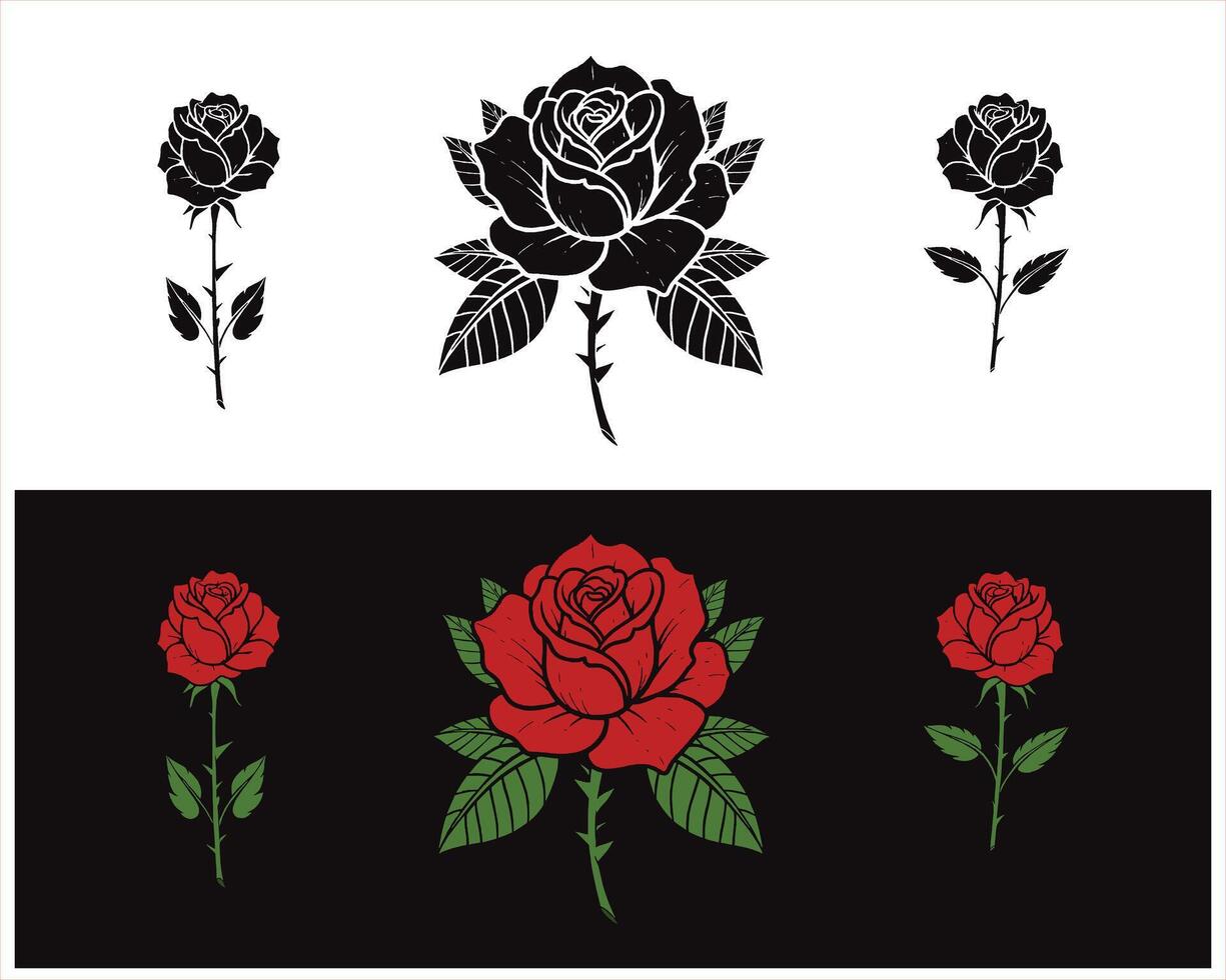Contrasting Rose Illustrations Black and White Meets Red vector
