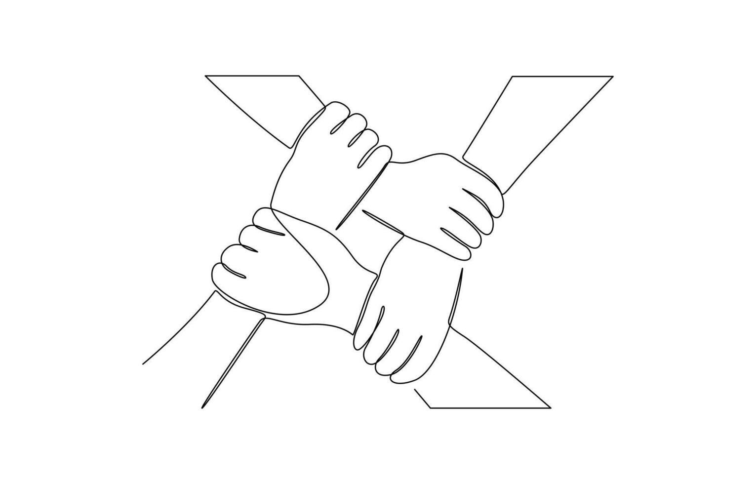 One continuous line drawing group of young male and female business people unite their hands. Continuous line drawing isolated background for Teamwork concept vector