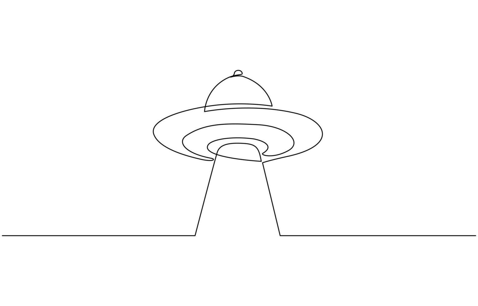 Minimalist One Line Drawing of UFO Unidentified Flying Object in Space. Cute astronauts flying on UFO spaceship. Dynamic one line draw graphic design illustration. vector