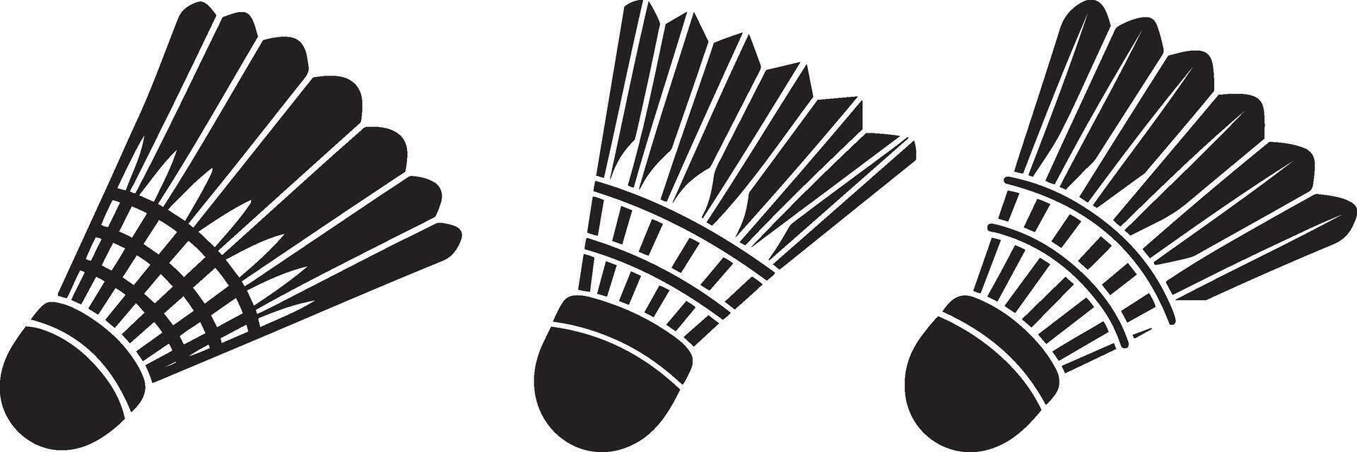 Three Black and White Shuttlecock Icons, Sport, Minimalist, Graphic Design vector