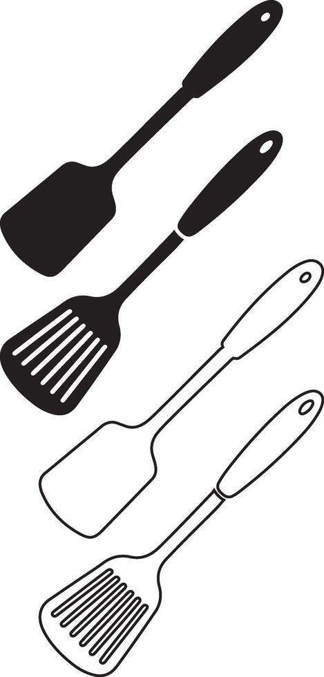 Collection of various black and white kitchen spatulas vector