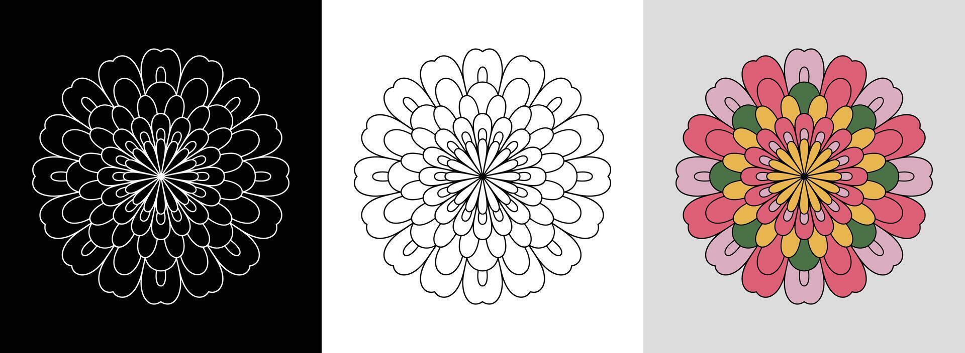 Zinnia Mandala with Color Fills vector