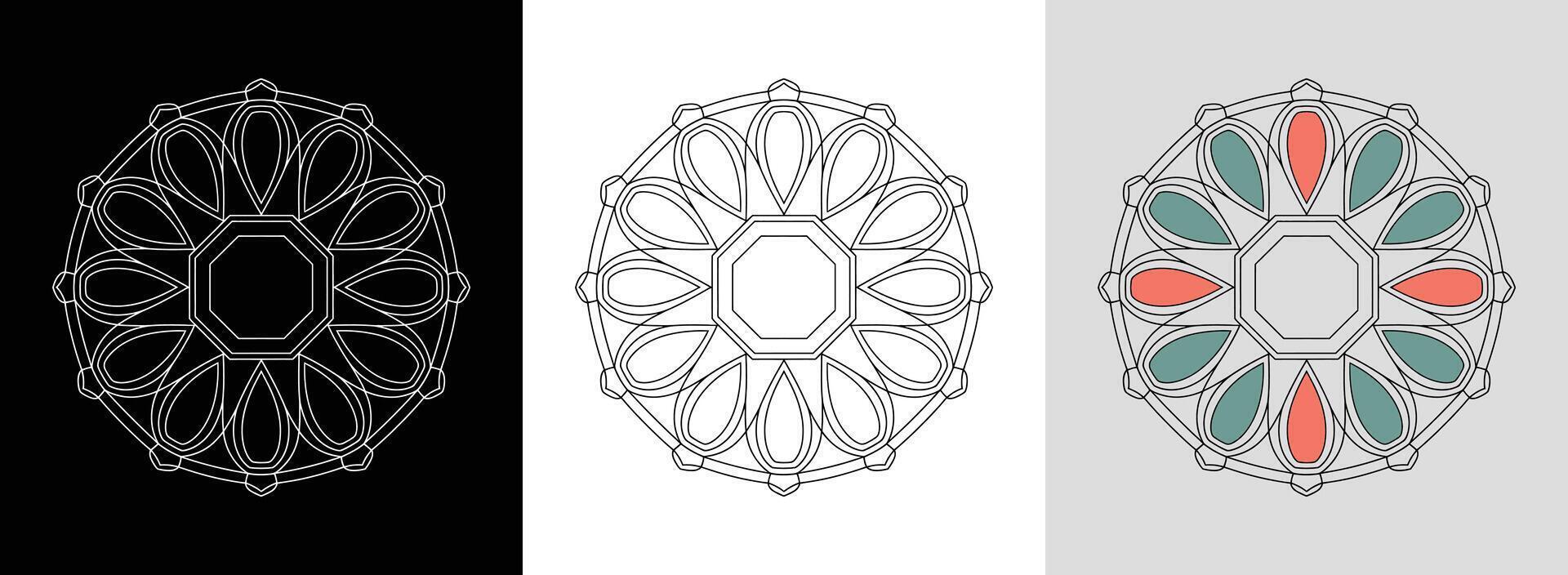 Sunburst Mandala with Octagon Core vector